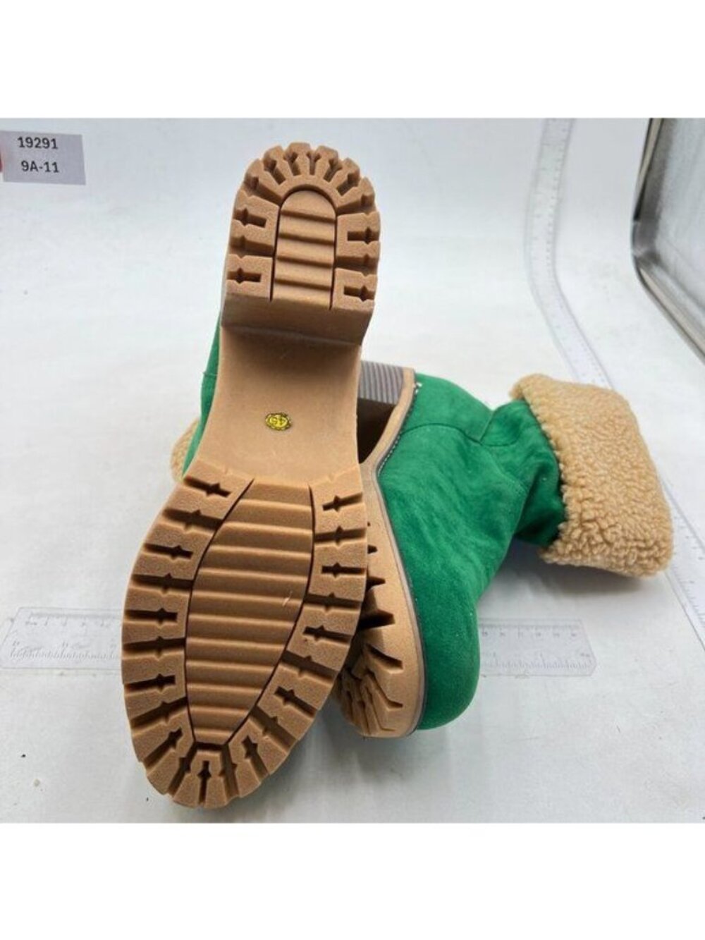 Green Winter Boots Comfortable Slip On Chunky Heel Suede Warm Snow Ankle Boots - Picture 6 of 7
